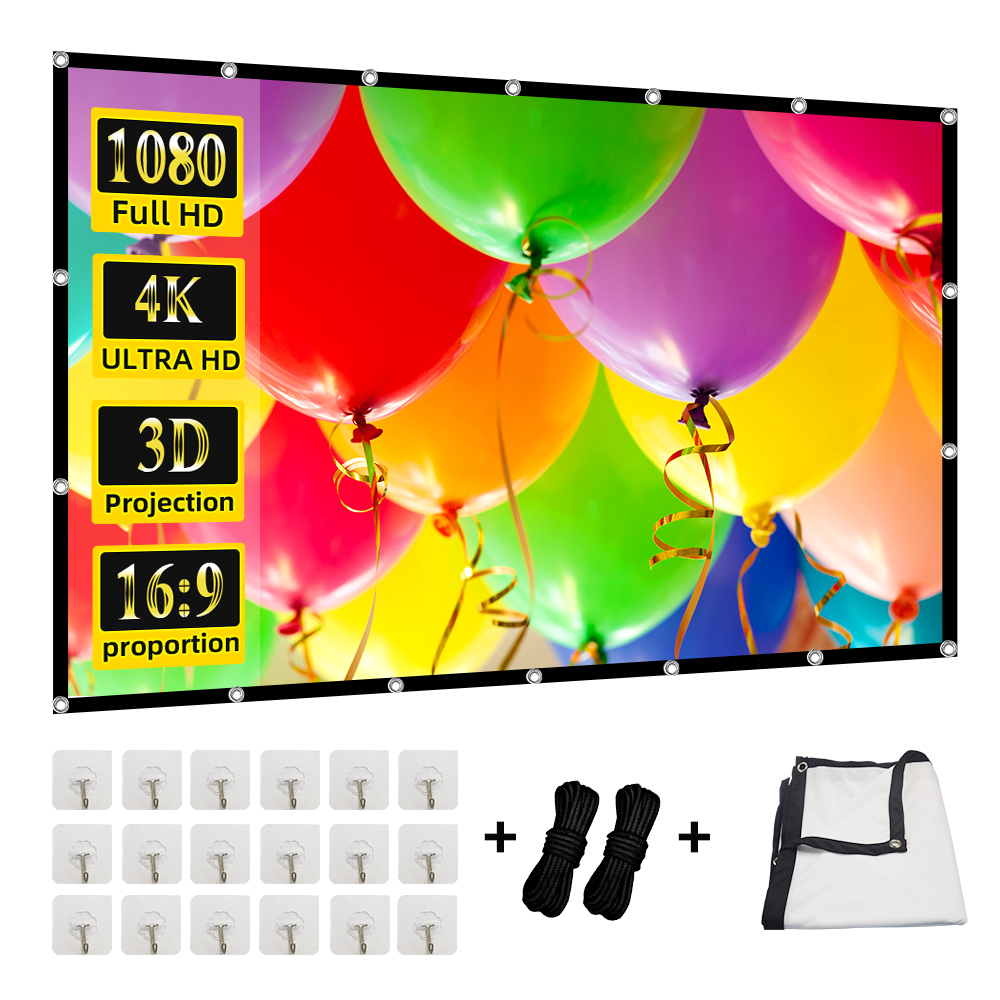 Projector Screen 100 Inch - MIXITO ผ้าม่านโปรเจคเตอร์ 16: 9 อัตราส่วนความหนาแน่นสูง 60-200