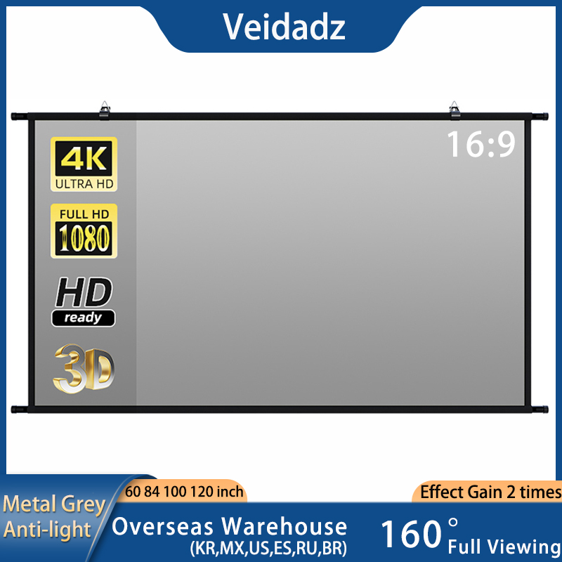 Projector Screen 100 Inch - Veidadz หน้าจอโปรเจคเตอร์ติดผนังสีเทาป้องกันแสงผ้าสะท้อน60 84 100 120นิ้วสำหรับโรงภาพยนตร์ในบ้านกลางแจ้ง