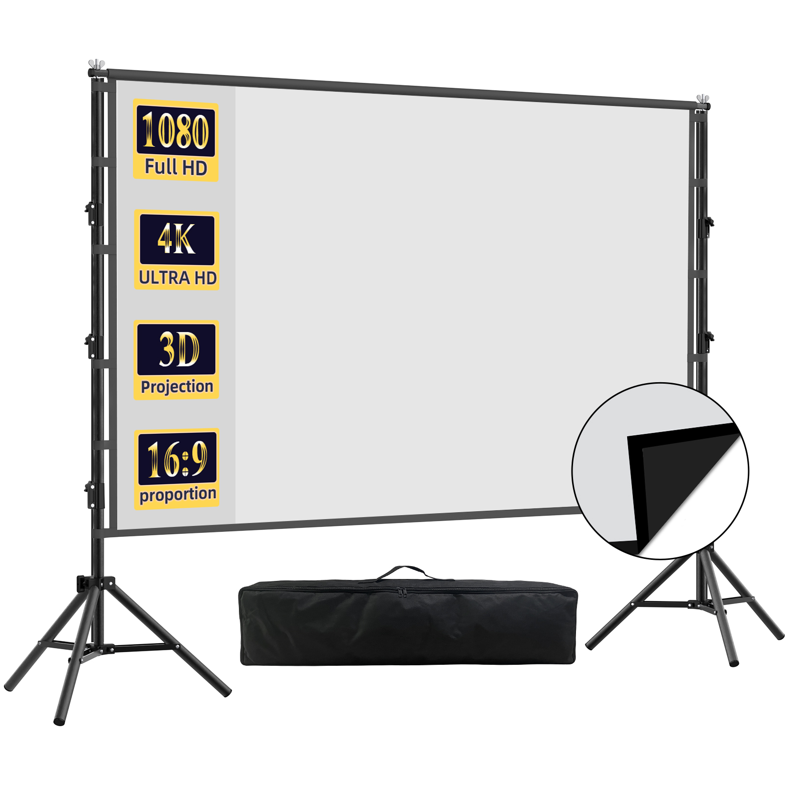 Projector Screen 100 Inch - VEIDADZ จอโปรเจคเตอร์พร้อมขาตั้ง พื้นหลังสีดำ ไร้รอยยับ 60-150 นิ้ว