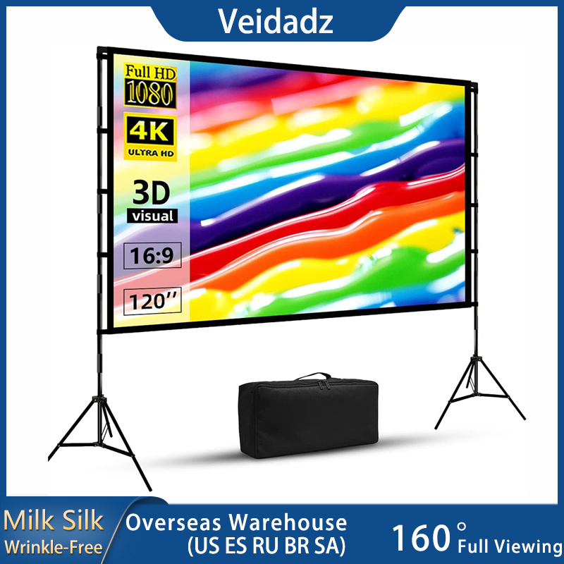 Projector Screen 100 Inch - VEIDADZ โปรเจคเตอร์หน้าจอขาตั้งนุ่มสีขาวน้อยรอยยับ 60 84 100 120in